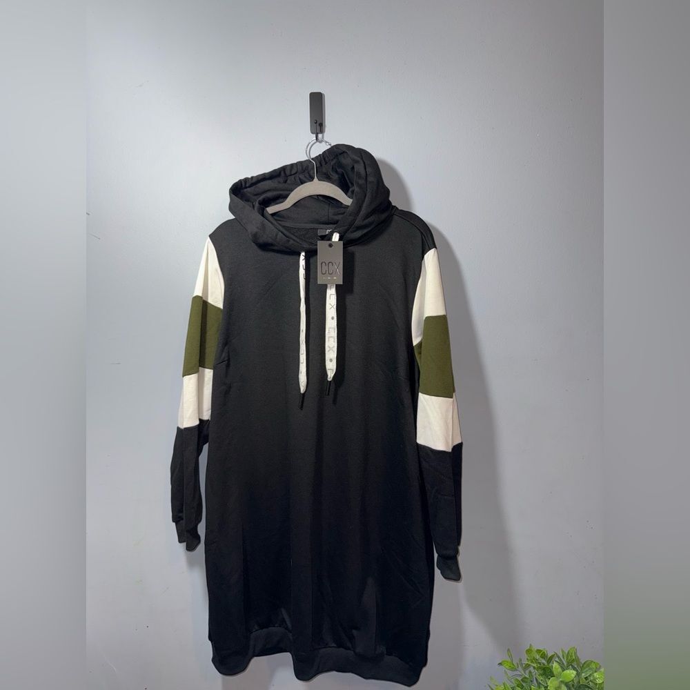 City Chic Bronte Splice Hoodie dress black/olive S/16 NWT streetwear comfy